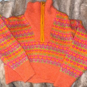 Zara Orange Multicolor Cowl Neck Sweater